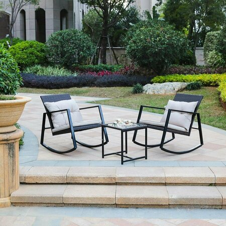 GRILLTOWN Luxen Home 3pc Iron and Wicker Rocker Conversation Patio Set GR3279341